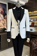 3 Piece White Peaked Lapel Chic Suits For Men
