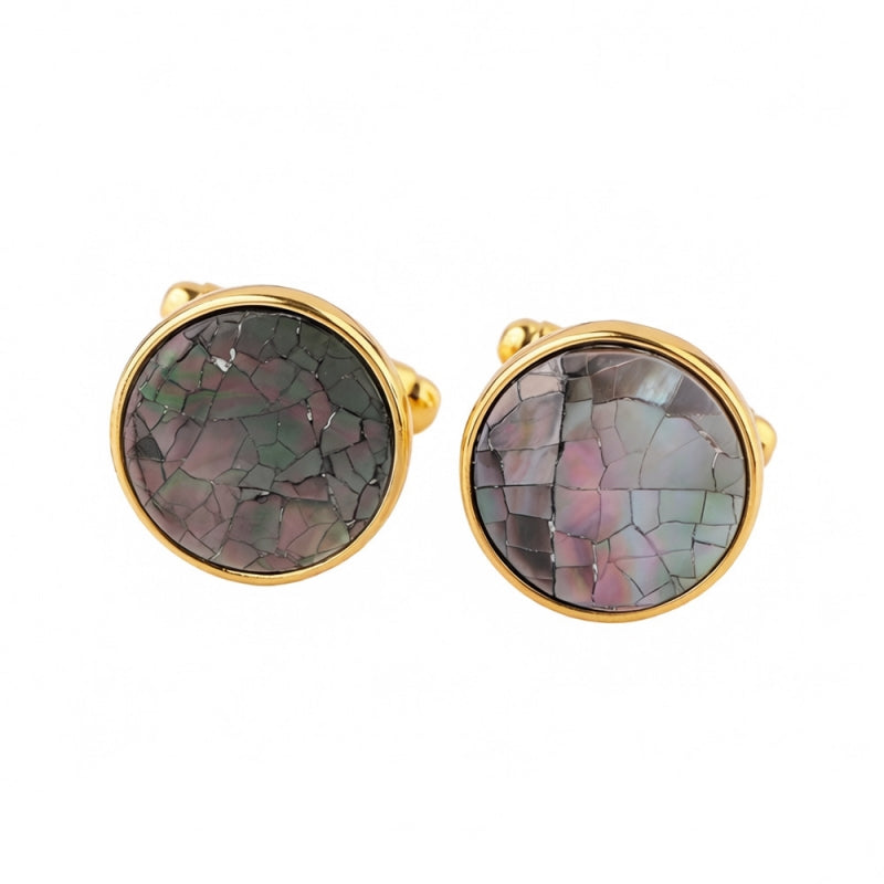Gold Plated Mother of Pearl Shell Round Men's Cufflinks Main image