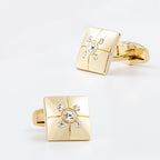 Gold Plated Square Men's Cufflinks With Sparkling Rhinestone Inlay