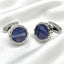 Round Silver Blue Striped Cufflinks