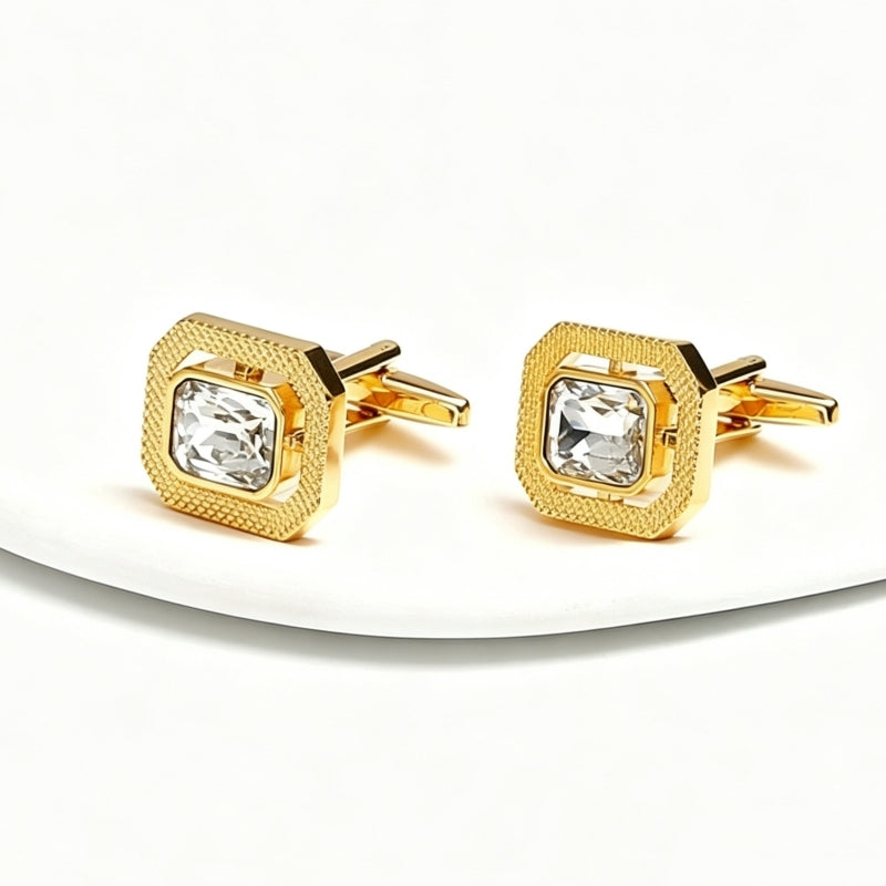 Square Gold Crystal Cufflinks For Men Main image