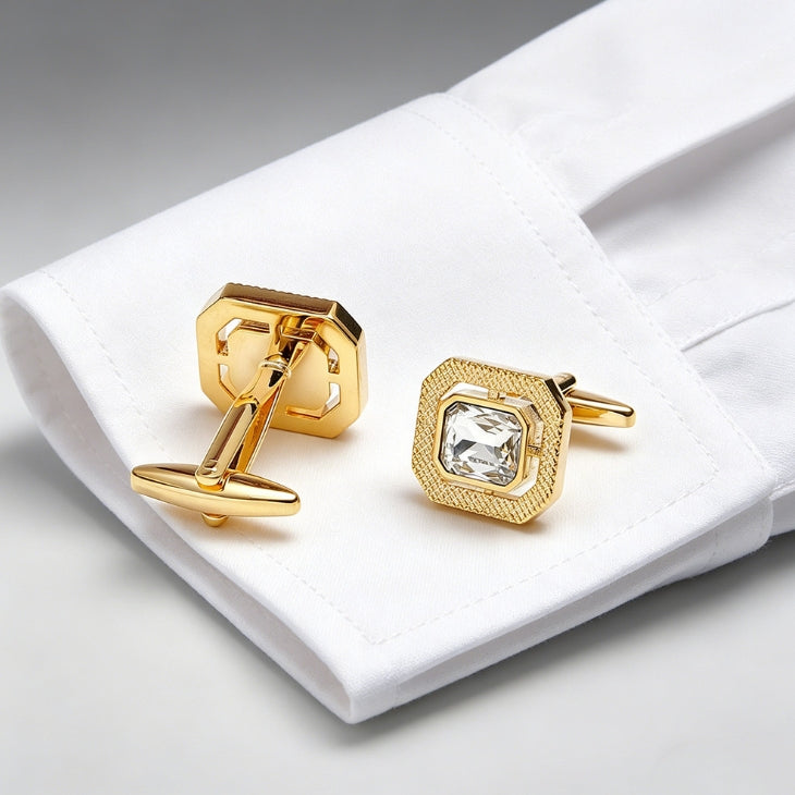 Square Gold Crystal Cufflinks For Men