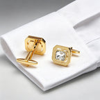Square Gold Crystal Cufflinks For Men