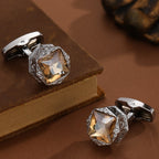 Hexagon Silver Champagne Crystal Cufflinks