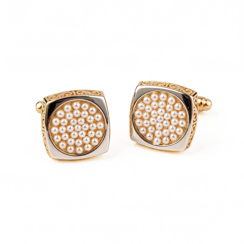 Men's Gold Round Cufflinks With Inlaid Crystals Main image