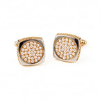 Men's Gold Round Cufflinks With Inlaid Crystals
