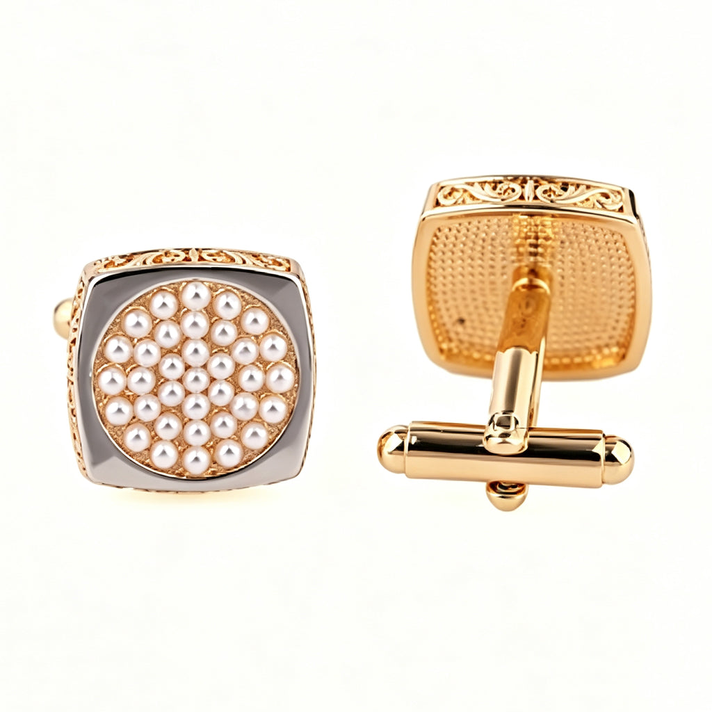 Men's Gold Round Cufflinks With Inlaid Crystals