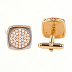 Men's Gold Round Cufflinks With Inlaid Crystals