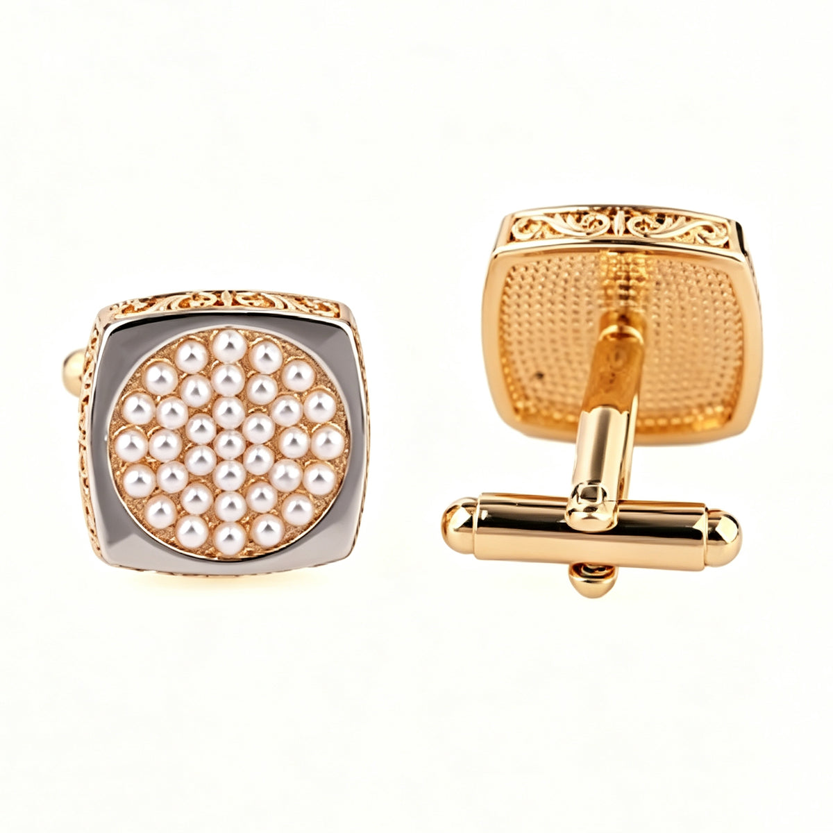 Men's Gold Round Cufflinks With Inlaid Crystals