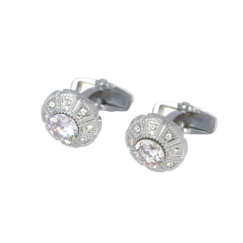 Vintage Silver Round Crystals Cufflinks Main image