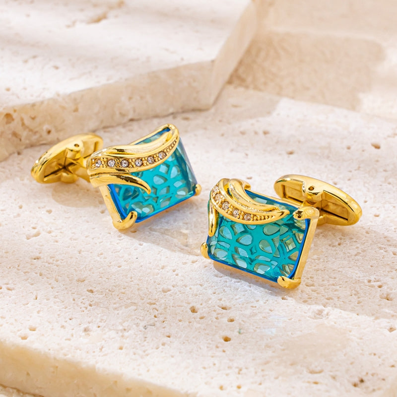 Rectangle Gold Turquoise Crystal Cufflinks Main image