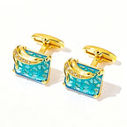 Rectangle Gold Turquoise Crystal Cufflinks