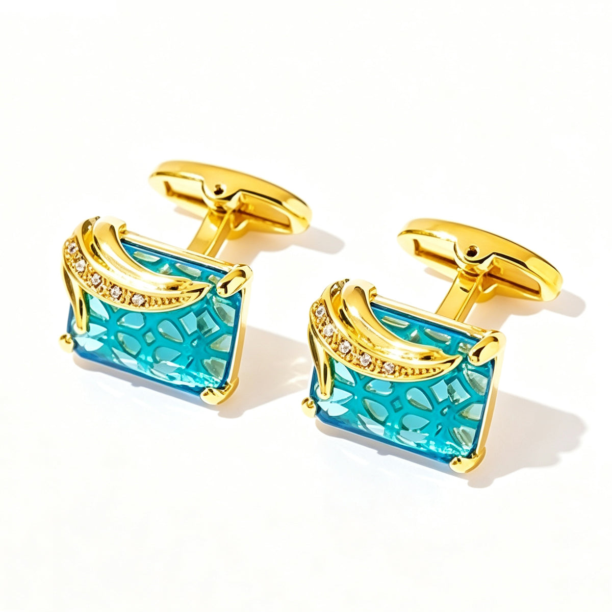 Rectangle Gold Turquoise Crystal Cufflinks