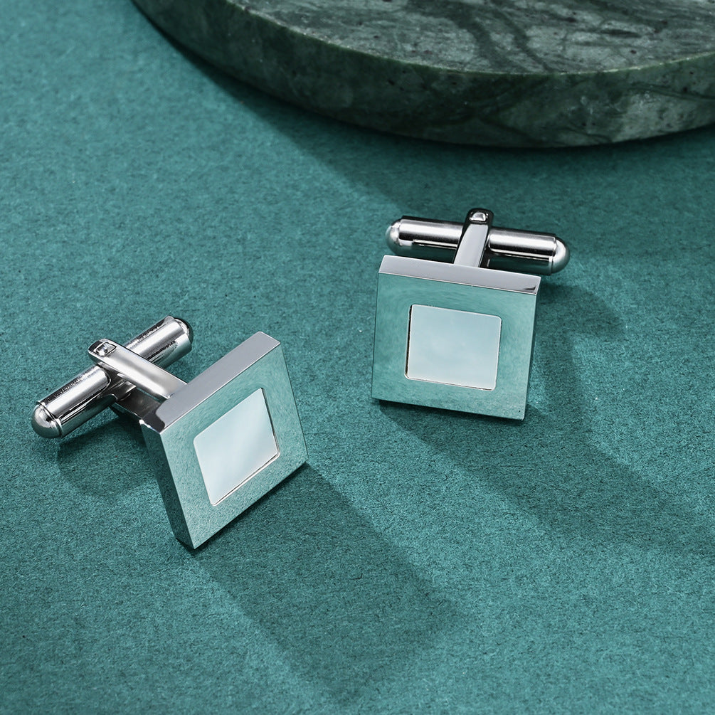 Square Silver Freshwater Shell Cufflinks