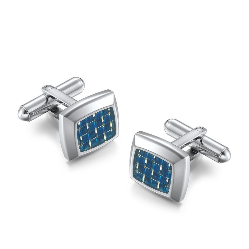 Rectangle Silver Blue Grid Cufflinks Main image