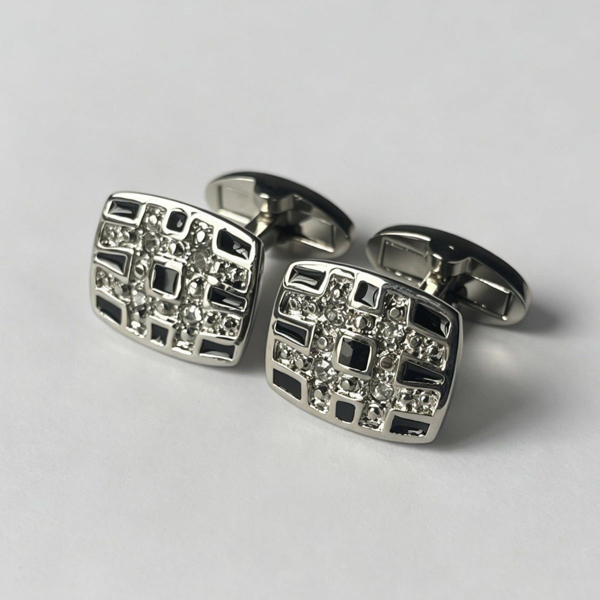 Black Silver Contrast Rhinestone Cufflinks Main image
