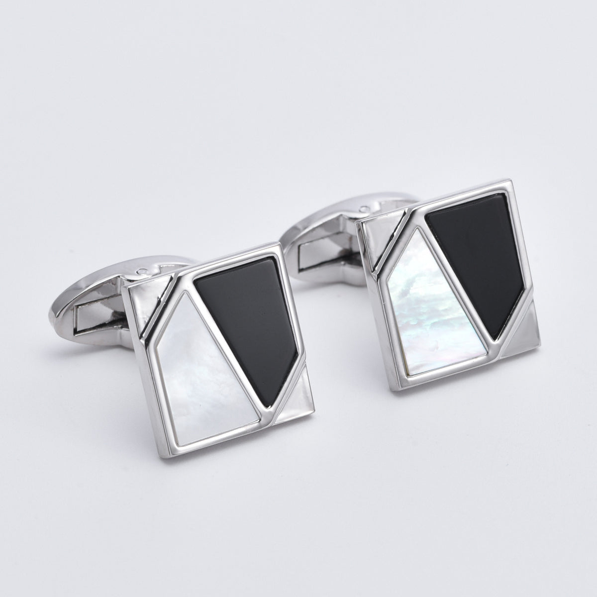 Square Silver Geometric Splicing Cufflinks Main image