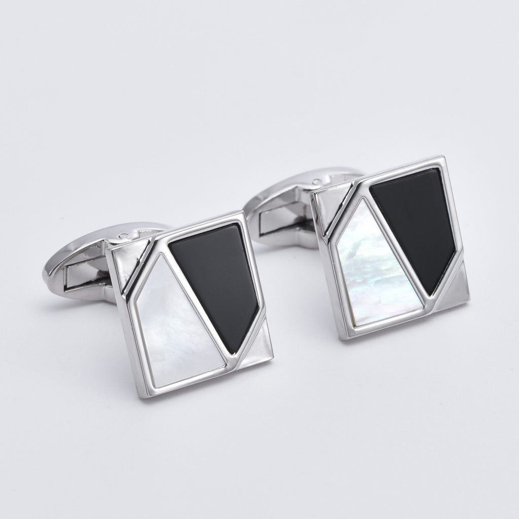 Square Silver Geometric Splicing Cufflinks