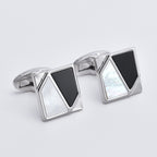 Square Silver Geometric Splicing Cufflinks