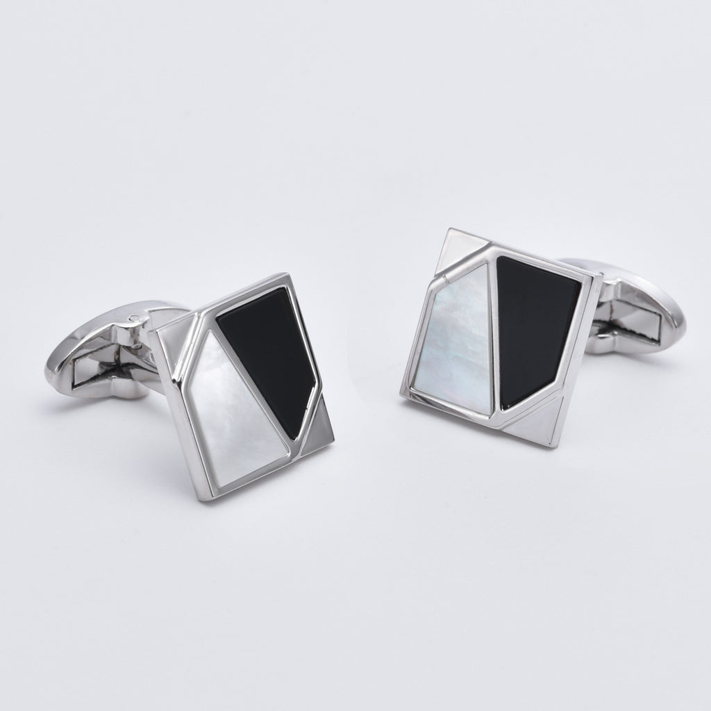 Square Silver Geometric Splicing Cufflinks