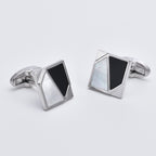 Square Silver Geometric Splicing Cufflinks