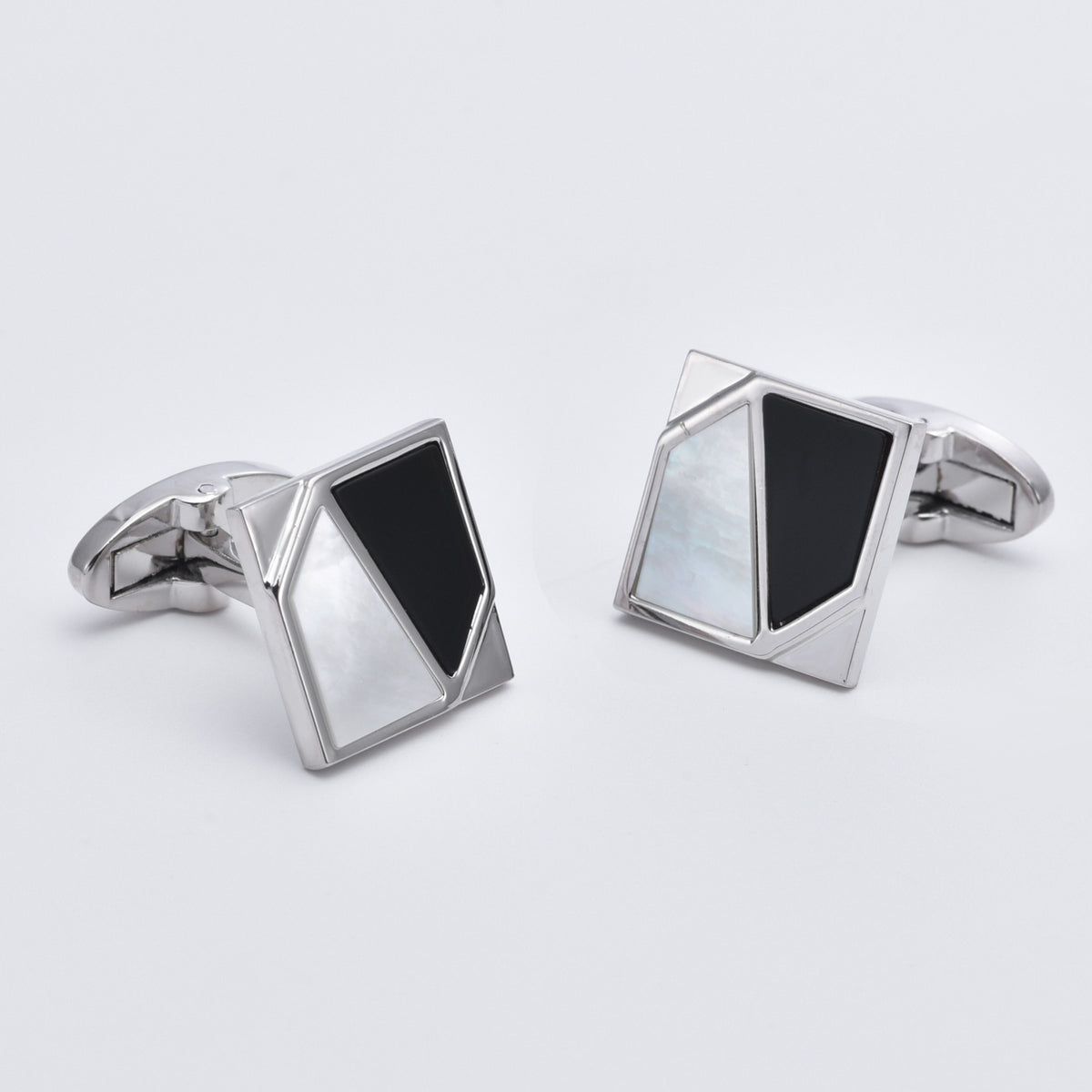 Square Silver Geometric Splicing Cufflinks
