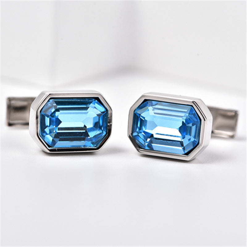 Octagon Silver Blue Crystal Cufflinks