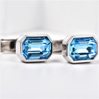 Octagon Silver Blue Crystal Cufflinks