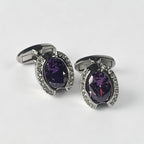 Horseshoe Silver Purple Crystal Cufflinks