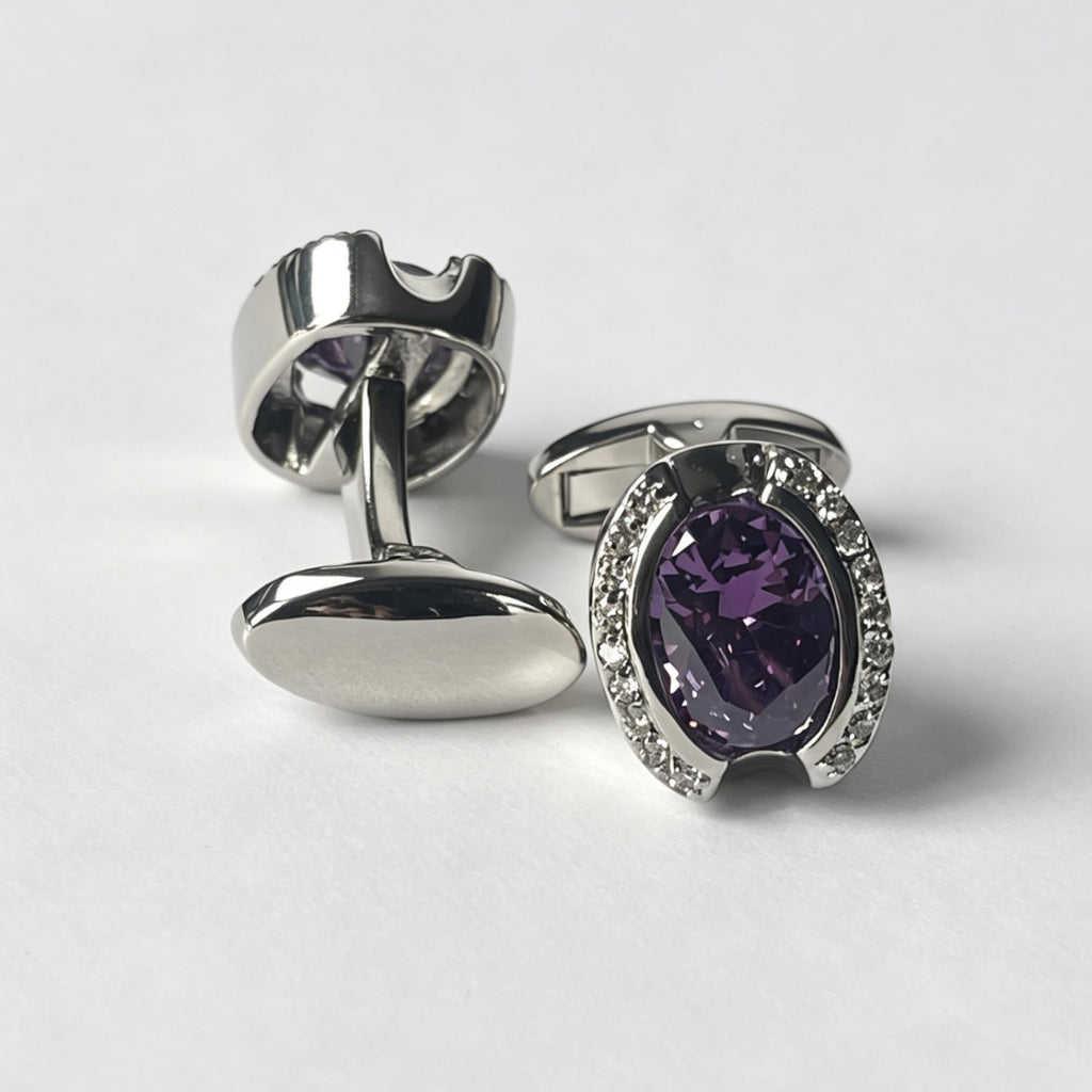 Horseshoe Silver Purple Crystal Cufflinks