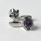 Horseshoe Silver Purple Crystal Cufflinks