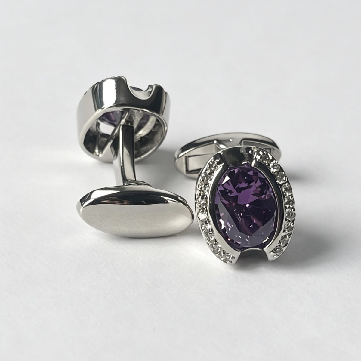 Horseshoe Silver Purple Crystal Cufflinks