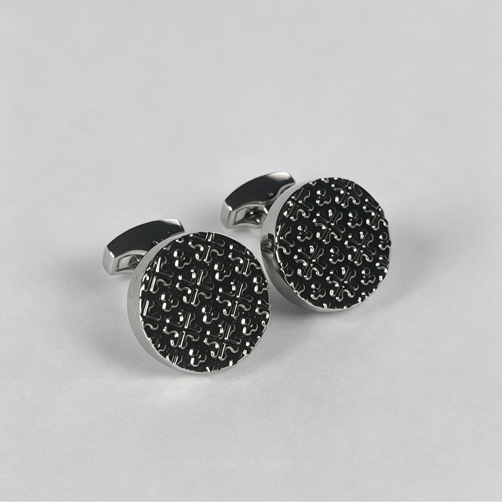 Silver Round Vintage Engraved Cufflinks