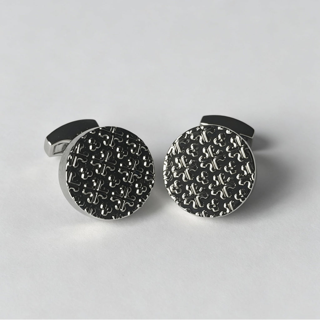 Silver Round Vintage Engraved Cufflinks