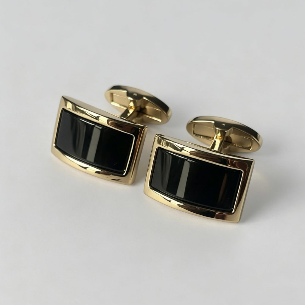 Rectangle Gold Black Onyx Cufflinks