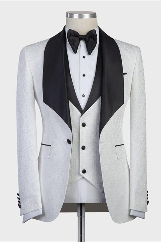 Gentle White Jacquard 3 Piece Shawl Lapel Men Suits Main image