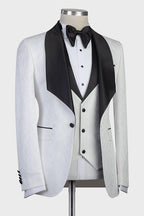 Gentle White Jacquard 3 Piece Shawl Lapel Men Suits