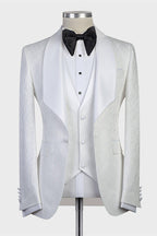 White Jacquard 3 Piece Shawl Lapel Bespoke Men Suits
