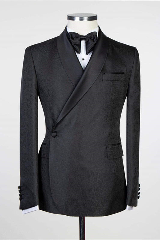 One Button Black Shawl Lapel Stylish Suits For Men Main image