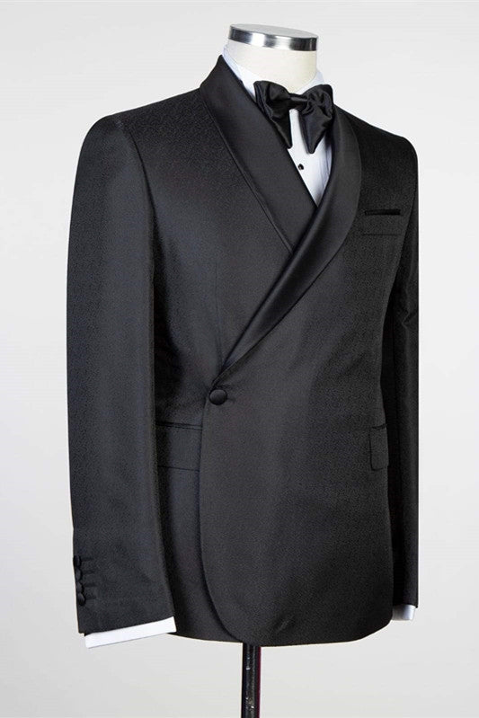 One Button Black Shawl Lapel Stylish Suits For Men Secondary image