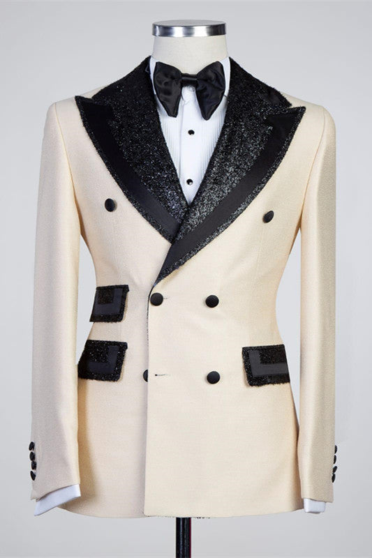 Fancy Champagne Peaked Lapel Double Breasted Suits For Men Main image