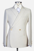 Classic White Peaked Lapel Double Breasted Men Suits