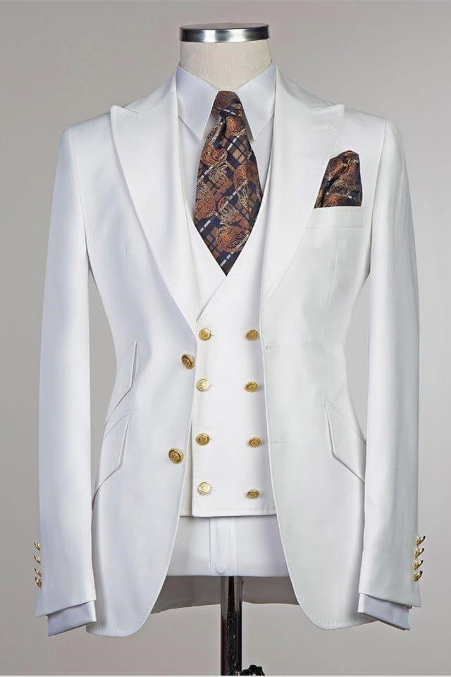 Simple White Peaked Lapel 3 Piece Men Suits Main image