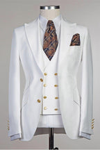 Simple White Peaked Lapel 3 Piece Men Suits