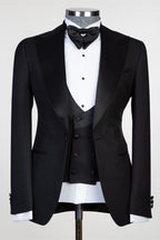 Fashion Black Three Pieces Peaked Lapel Men Suits