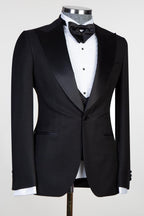 Fashion Black Three Pieces Peaked Lapel Men Suits