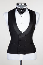 Fashion Black Three Pieces Peaked Lapel Men Suits