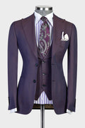 Dark Purple Three Pieces Peaked Lapel Men Suits