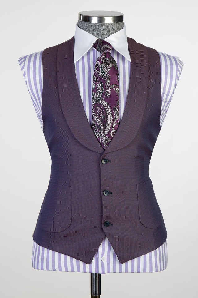 Dark Purple Three Pieces Peaked Lapel Men Suits