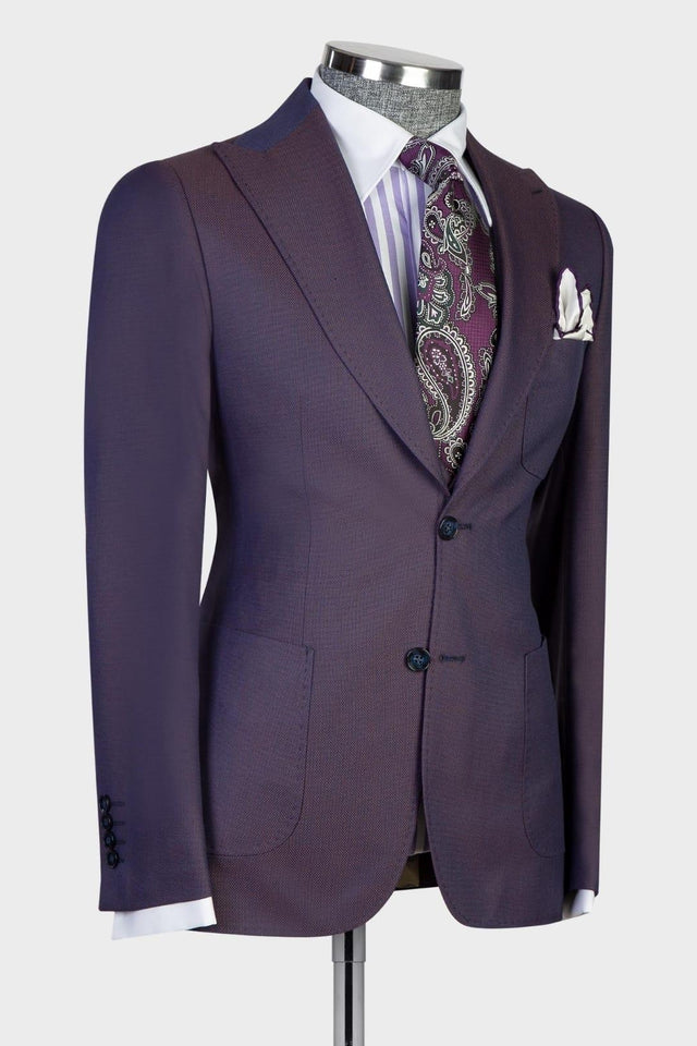 Dark Purple Three Pieces Peaked Lapel Men Suits
